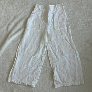 YFB Wide Leg Linen‎ Blend Big pocket White Pant's Women's M Elastic Back Ruffle